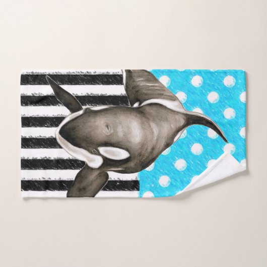 Orca Whale Polka Dot Blue Badhandtuch Set (Handtuch)
