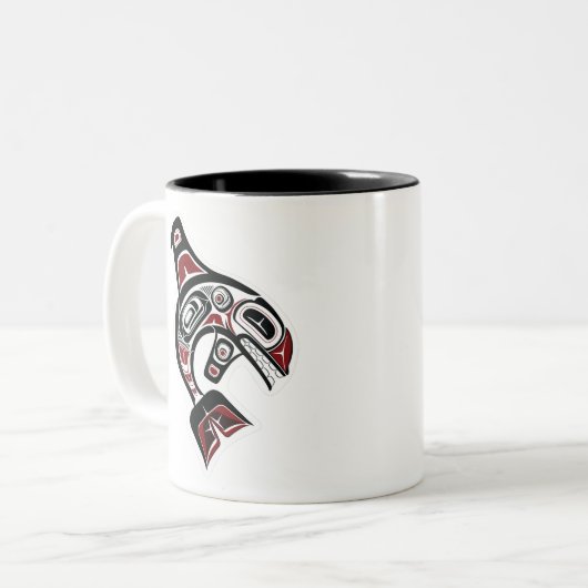 Orca Whale Salate Design Pazifischer Nordwesten Zweifarbige Tasse (Vorderseite Links)