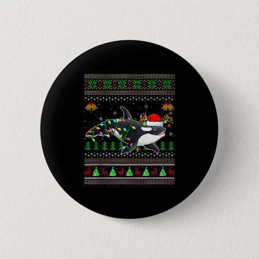 Orca Whale Ugly Christmas Sweaters Santa Sea Anima Button (Vorderseite)