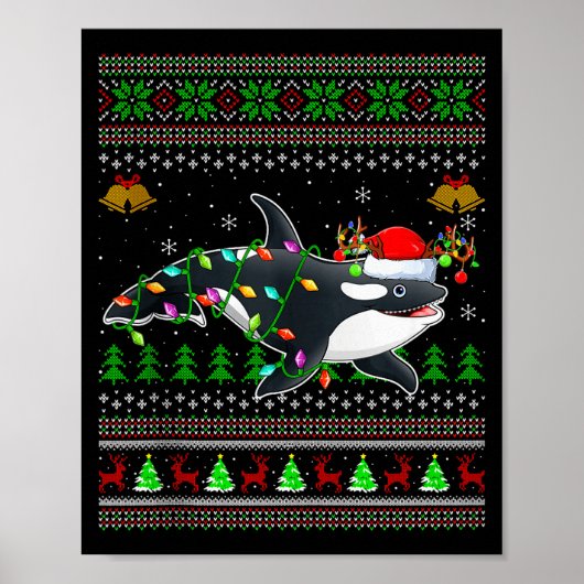 Orca Whale Ugly Christmas Sweaters Santa Sea Anima Poster (Vorne)