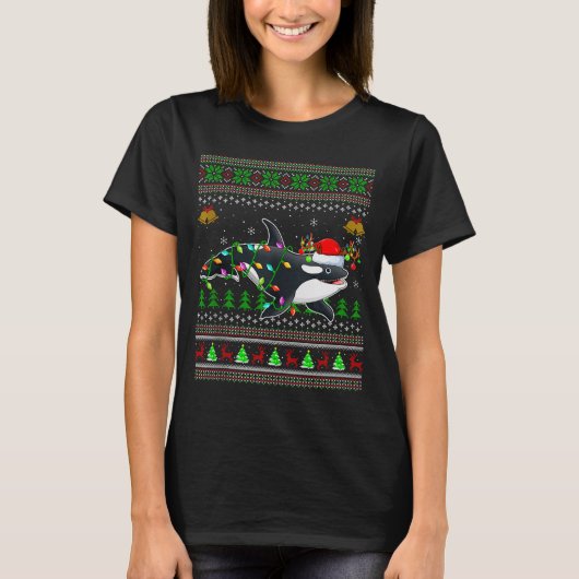 Orca Whale Ugly Christmas Sweaters Santa Sea Anima T-Shirt (Vorderseite)