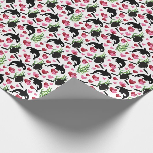 Orca Whale Valentine Wrapping Paper Geschenkpapier (Ecke)