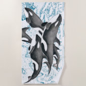 Orca Whale Vintage Karte Strandtuch (Vorderseite)