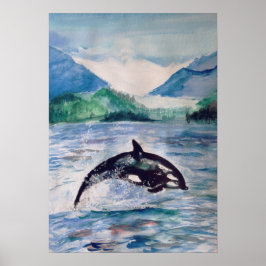 Orca, Whale Wasserfarbe zeichnend Werteposter Poster