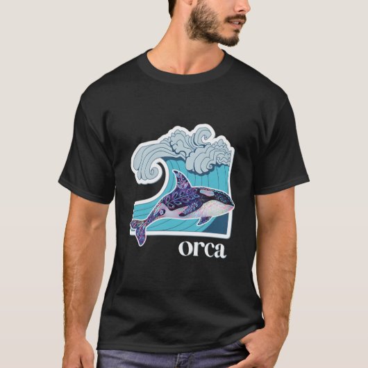 Orca Whale With Hand Drawn Ocean Wave T-Shirt (Vorderseite)