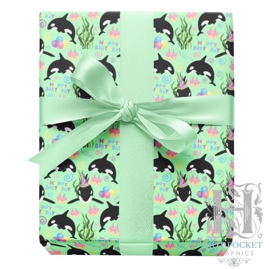 Orca Whale Wrapping Paper in Green Geschenkpapier