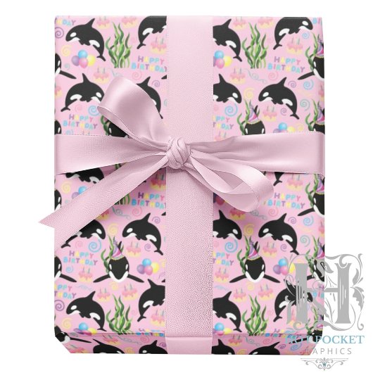Orca Whale Wrapping Paper in Pink Geschenkpapier