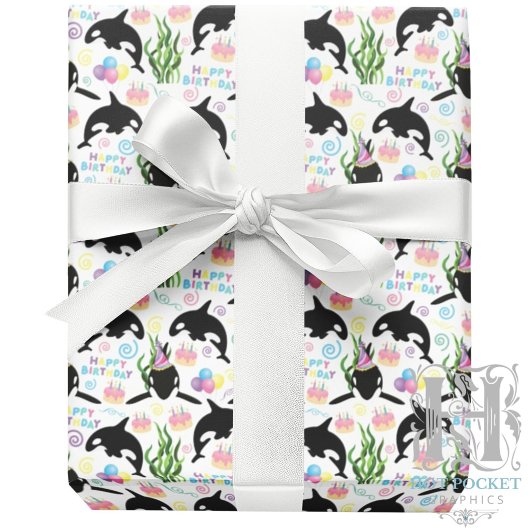 Orca Whale Wrapping Paper in White Geschenkpapier