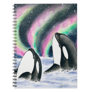 Orca Whales Galaxy Northern Lights Wasserfarbe Notizblock