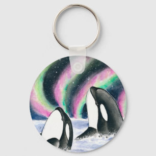 Orca Whales Galaxy Northern Lights Wasserfarbe Schlüsselanhänger