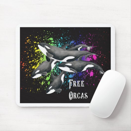 Orca Whales Watercolor Splash Black Mousepad (Mit Mouse)