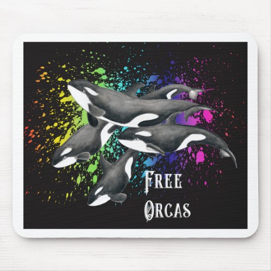 Orca Whales Watercolor Splash Black Mousepad (Vorne)