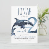 Orca Zweiter Geburtstag Einladung (Stehend Vorderseite)