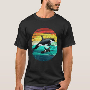 Orcafamilie Vintage Retro Art Schwertwal Familie T-Shirt