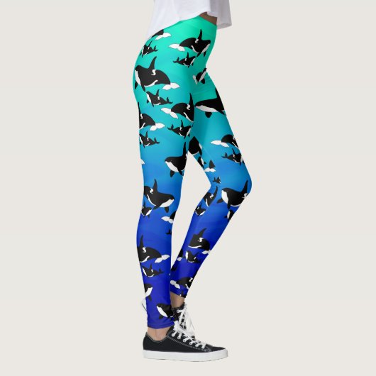 Orcas auf Ombre Blue Green - Leggings (Rechts)