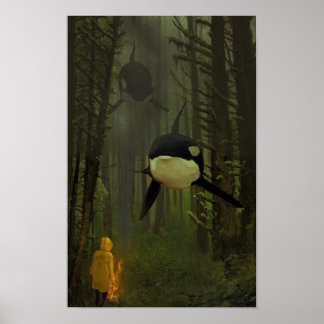 Orcas in a Mystical Forest Poster