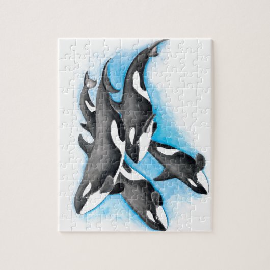 Orcas in blau puzzle (Vertikal)