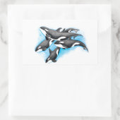 Orcas in blau rechteckiger aufkleber (Tasche)