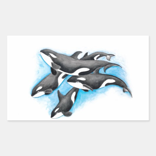 Orcas in blau rechteckiger aufkleber (Vorderseite)