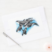 Orcas in blau rechteckiger aufkleber (Umschlag)