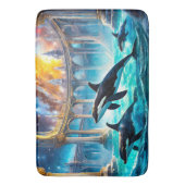 Orcas in Galaxy Castle Design von Rich AMeN Gill Badematte (Vorderseite Vertikal)