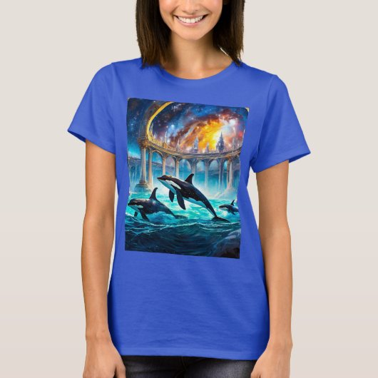 Orcas in Galaxy Castle Design von Rich AMeN Gill T-Shirt (Vorderseite)