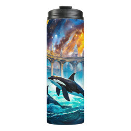 Orcas in Galaxy Castle Design von Rich AMeN Gill Thermosbecher