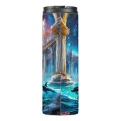 Orcas in Galaxy Castle Design von Rich AMeN Gill Thermosbecher (Rückseite)