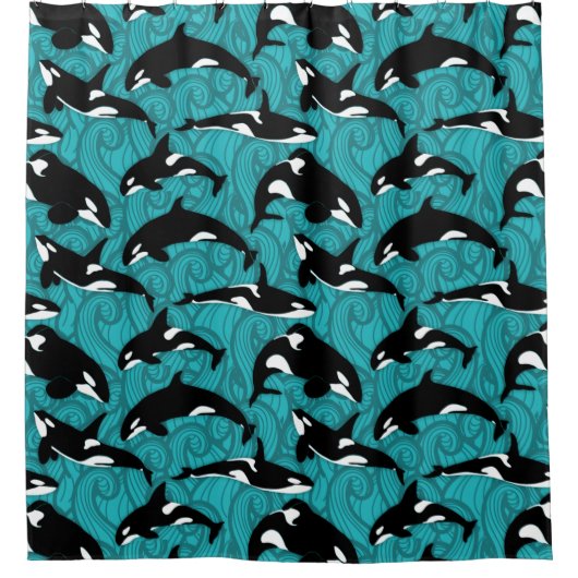 Orcas Killer Wale im Ozean Gemustert Duschvorhang (Vorderseite)