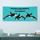 Orcas Killer Whales Aquamarin Blue Birthday Party Banner (Messe)