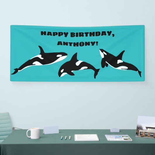 Orcas Killer Whales Aquamarin Blue Birthday Party Banner (Messe)