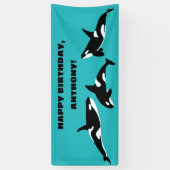 Orcas Killer Whales Aquamarin Blue Birthday Party Banner (Vertikal)