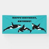 Orcas Killer Whales Aquamarin Blue Birthday Party Banner (Horizontal)