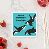 Orcas Killer Whales Aquamarin Blue Birthday Party Serviette (Beispiel)