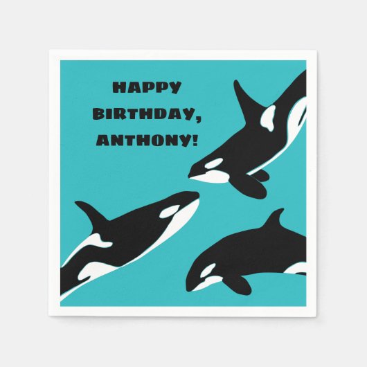 Orcas Killer Whales Aquamarin Blue Birthday Party Serviette (Vorderseite)