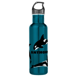 Orcas Killer Whales Aquamarin Blue Personalisiert Edelstahlflasche