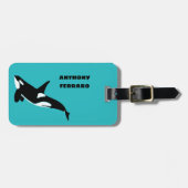 Orcas Killer Whales Aquamarin Blue Personalisiert Gepäckanhänger (Vorderseite horizontal)