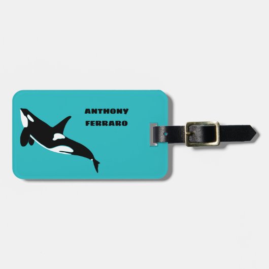 Orcas Killer Whales Aquamarin Blue Personalisiert Gepäckanhänger (Vorderseite horizontal)