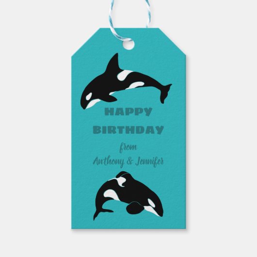 Orcas Killer Whales Aquamarin Blue Personalisiert Geschenkanhänger (Vorderseite)