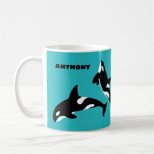 Orcas Killer Whales Aquamarin Blue Personalisiert Kaffeetasse (Links)