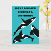 Orcas Killer Whales Aquamarin Blue Personalisiert Karte (Gelbe Blume)