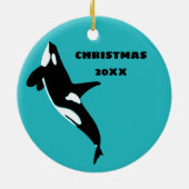 Orcas Killer Whales Aquamarin Blue Personalisiert Keramik Ornament (Hinten)