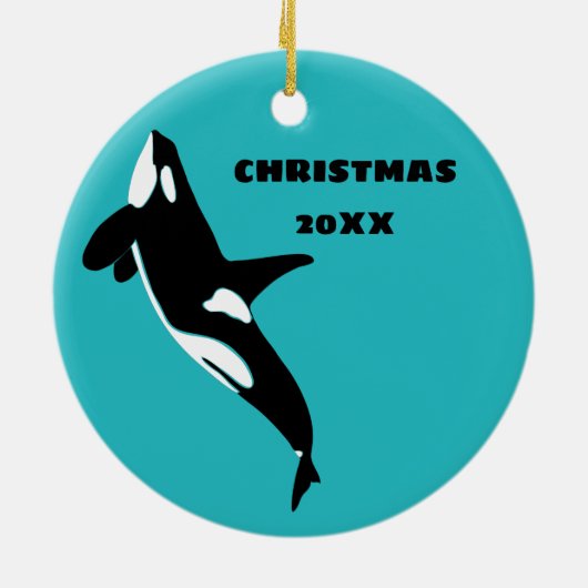 Orcas Killer Whales Aquamarin Blue Personalisiert Keramik Ornament (Hinten)