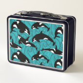 Orcas Killer Whales Aquamarin Blue Personalisiert Metall Brotdose (Rückseite)