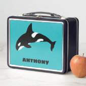 Orcas Killer Whales Aquamarin Blue Personalisiert Metall Brotdose (Beispiel)