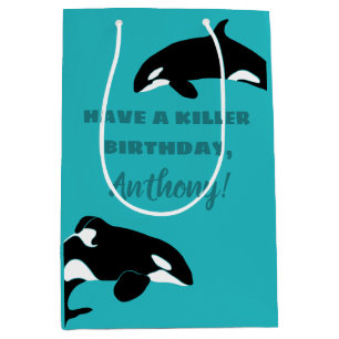 Orcas Killer Whales Aquamarin Blue Personalisiert Mittlere Geschenktüte
