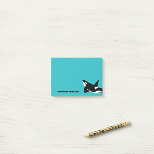 Orcas Killer Whales Aquamarin Blue Personalisiert Post-it Klebezettel (Auf Schreibtisch)
