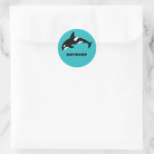 Orcas Killer Whales Aquamarin Blue Personalisiert Runder Aufkleber (Tasche)