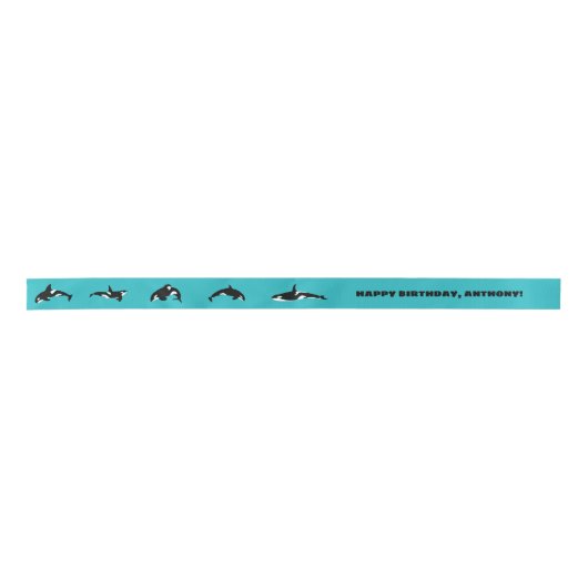 Orcas Killer Whales Aquamarin Blue Personalisiert Satinband (Vorderseite)
