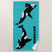 Orcas Killer Whales Aquamarin Blue Personalisiert Strandtuch (Vorderseite)